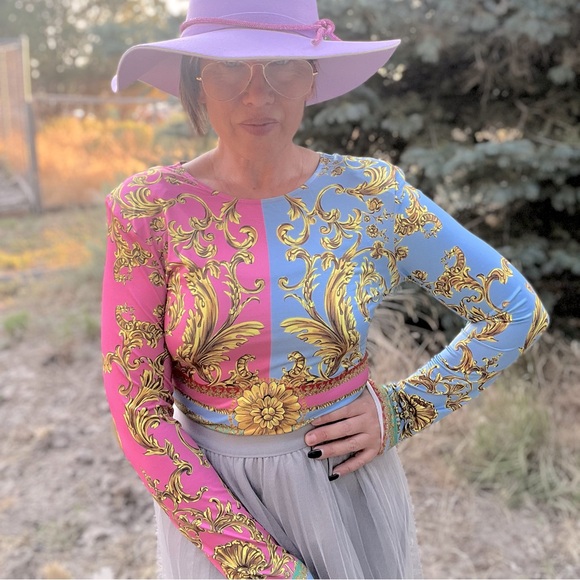 Tops - New! Bold Neon Color Block Italian Design Long Sleeve Bodysuit